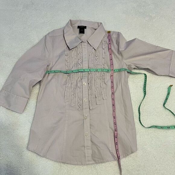 Ann Taylor Factory Petite Striped 3/4 Sleeve Ruffle Front Blouse Size 0P - Picture 7 of 7